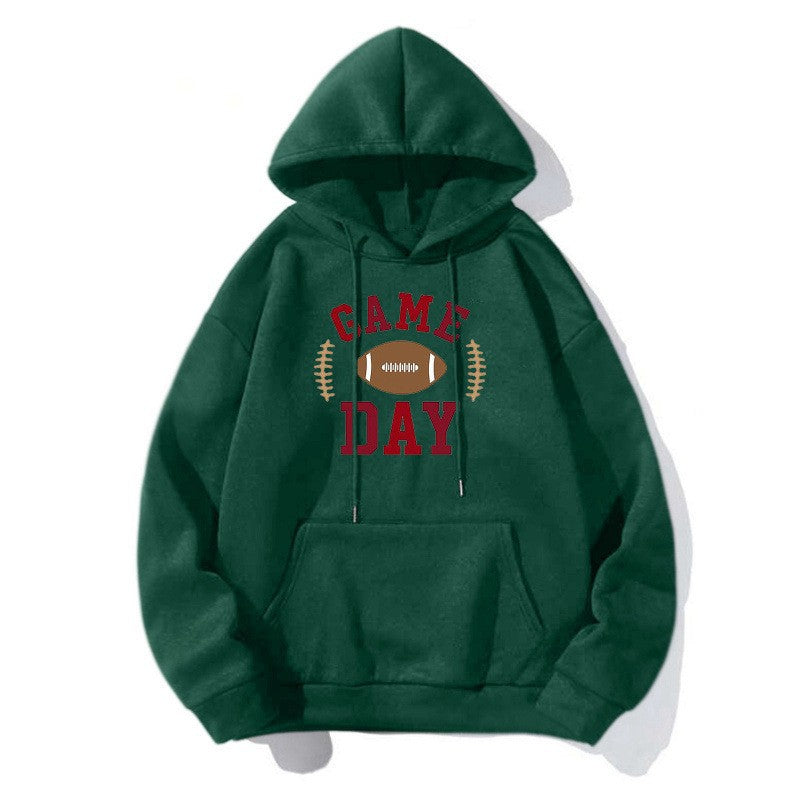Football Print Hoodie in dark green with &