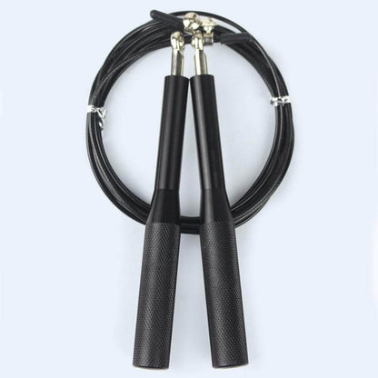 Speed Jump Rope Fitness Skipping Ropes with anti-slip aluminum handles and 360° swivel design in black.