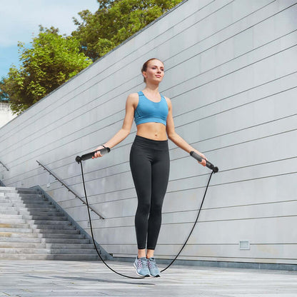 Person Skipping with an Intelligent Counting Jump Rope Outdoors