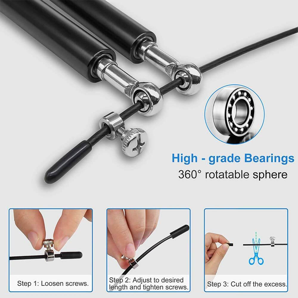 Speed Jump Rope Fitness Skipping Ropes with high-grade bearings and 360° rotatable design for smooth rotations.