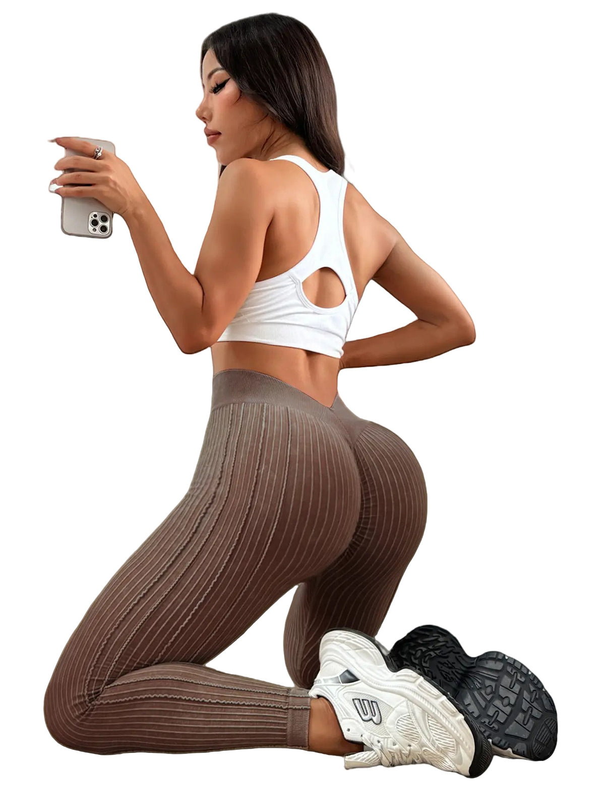 ribbed high waist yoga pants for women